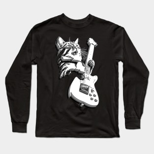 Vintage Rock Cat Playing Guitar lovers guitar player Long Sleeve T-Shirt